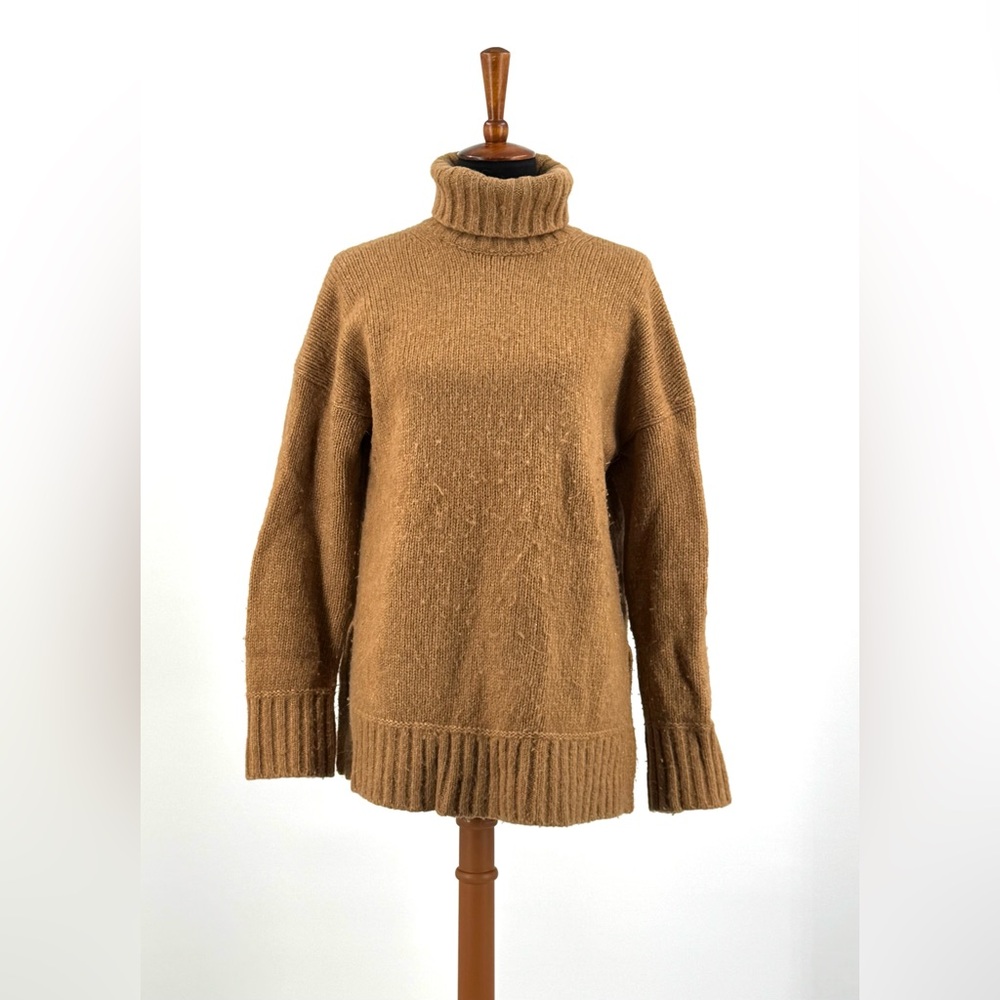 Everlane Merino Wool Cotton Alpaca Blend Tan Chunky Turtleneck Sweater Size M